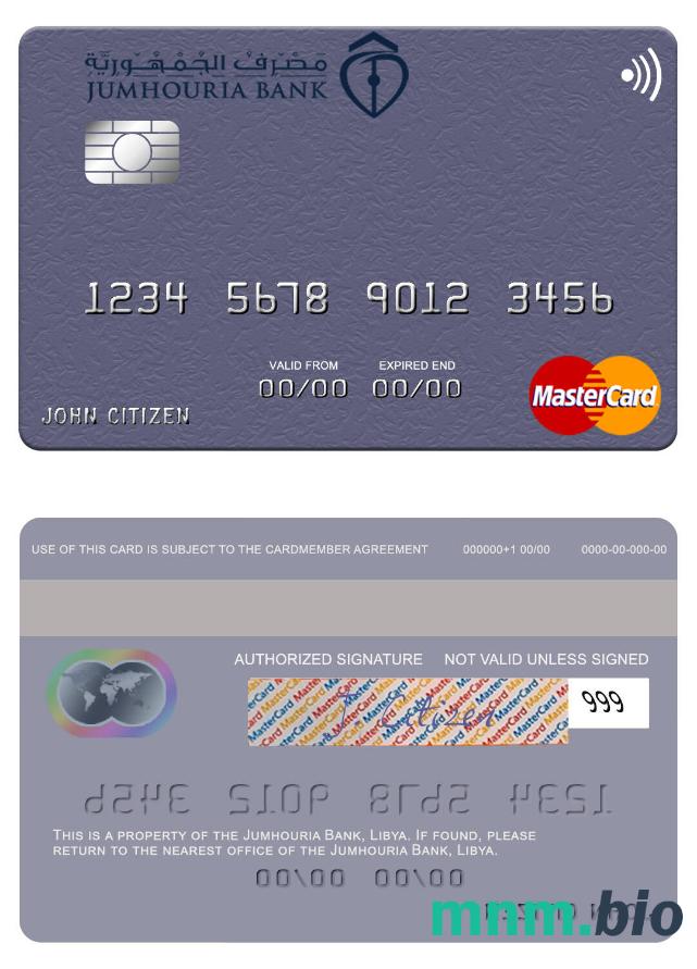 Libya Jumhouria Bank przykład karty mastercard w formacie PSD